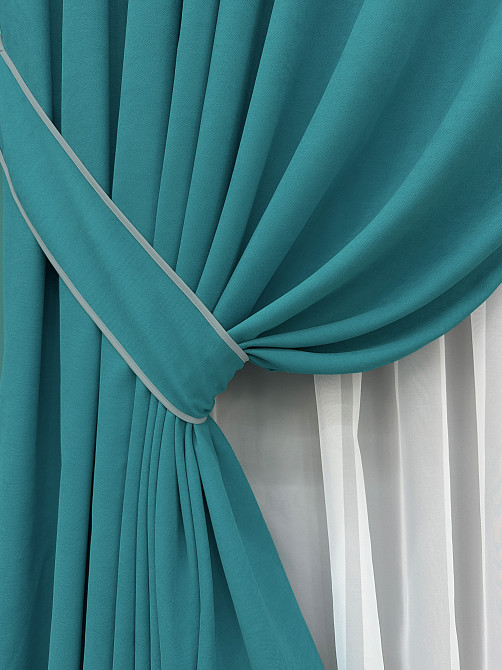 Комплект готових штор VR-Textil Мікровелюр Petek № 1492ш Бірюзовий 150х290 см 2 шт (33-0357) Київ - фото 15