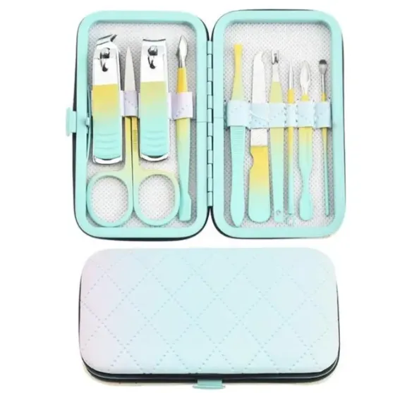 Набор профессиональный для маникюра/педикюра на 10 предметов мятно-желтый в мягком кейсе Коломия