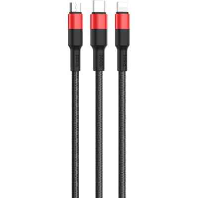 Дата кабель USB 2.0 AM to Lightning + Micro 5P + USB-C 1.0m Xpress one X26 black+red HOCO (6957531080282) Винница