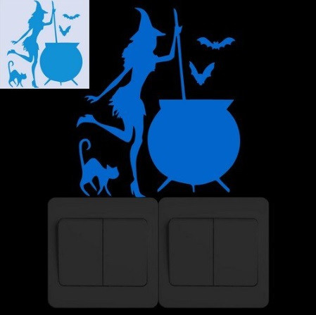 Наклейка на Хэллоуин фосфорная Ведьма 15 на 14 см синий Киев - изображение 2