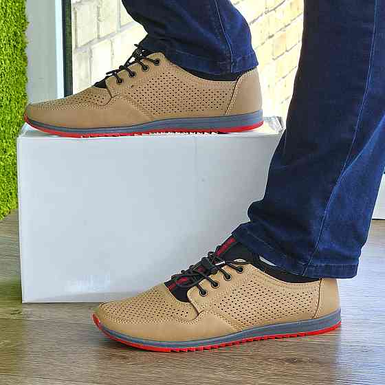 Мужские Мокасины Летние Бежевые Туфли Сеточка Коричневые Светлые (размеры: 40,41,42,43,44,45) - 218-3 Днепр