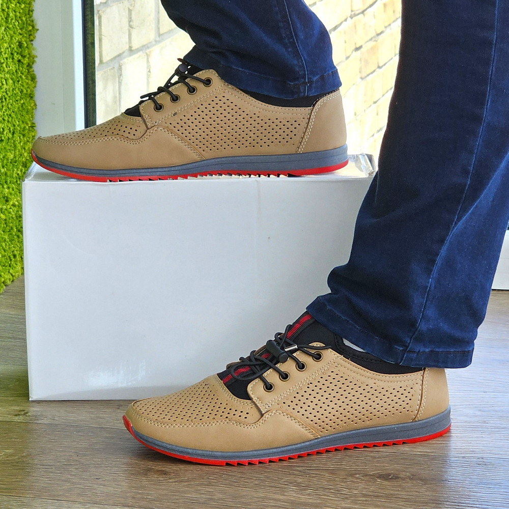 Чоловічі мокасини Літні Бежеві Туфлі Сіточка Коричневі Світлі (розміри: 40,41,42,43,44,45) - 218-3 Дніпро - фото 1