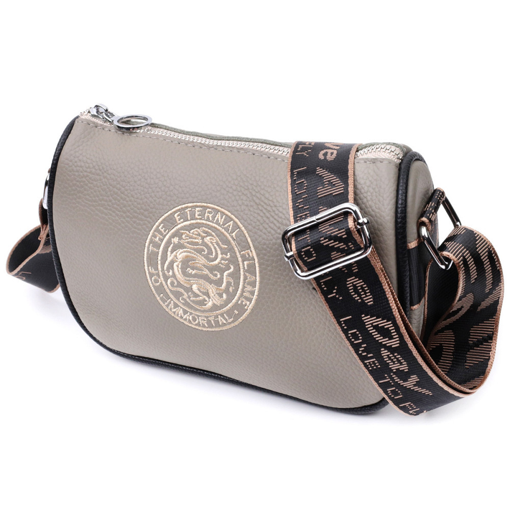 Красива жіноча сумка з вишивкою на лицьовій стороні з натуральної шкіри Vintage 22626 Сіра Київ - фото 1