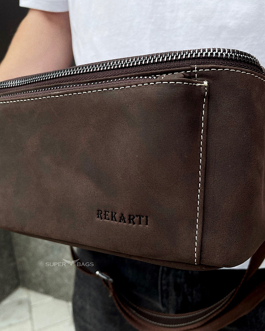 Сумка-бананка из кожи 24х11х8, мужской крези хорс для гаджетов на пояс CH-7371 коричневая Каменское - изображение 7