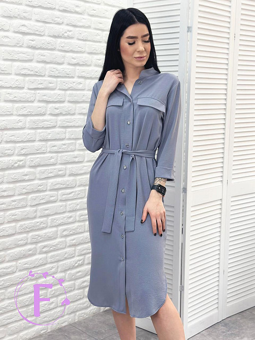 Длинное платье-рубашка с поясом Marcella 42-44, Графит Киев - изображение 1