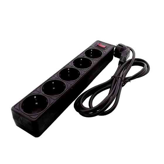 Сетевой фильтр с заземлением 5 гнезд, 2 м, черный Днепр