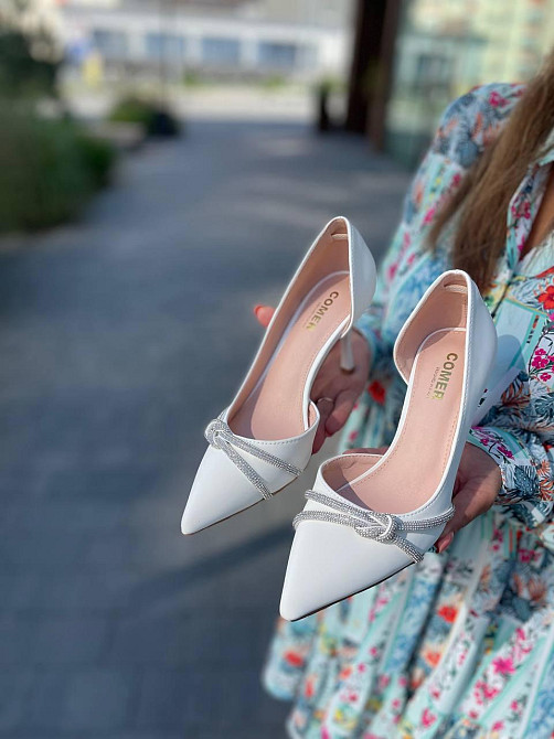 Comer Ошатні жіночі туфлі зі штучної шкіри білі AX-116 на тонких підборах 8 см. р. 37-39 (5461) Коломыя - изображение 8