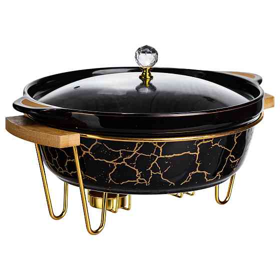Yiwu Марміт порцеляновий настільний круглий 2 (л) з підігрівом Чорний мармур LC-718 Коломия