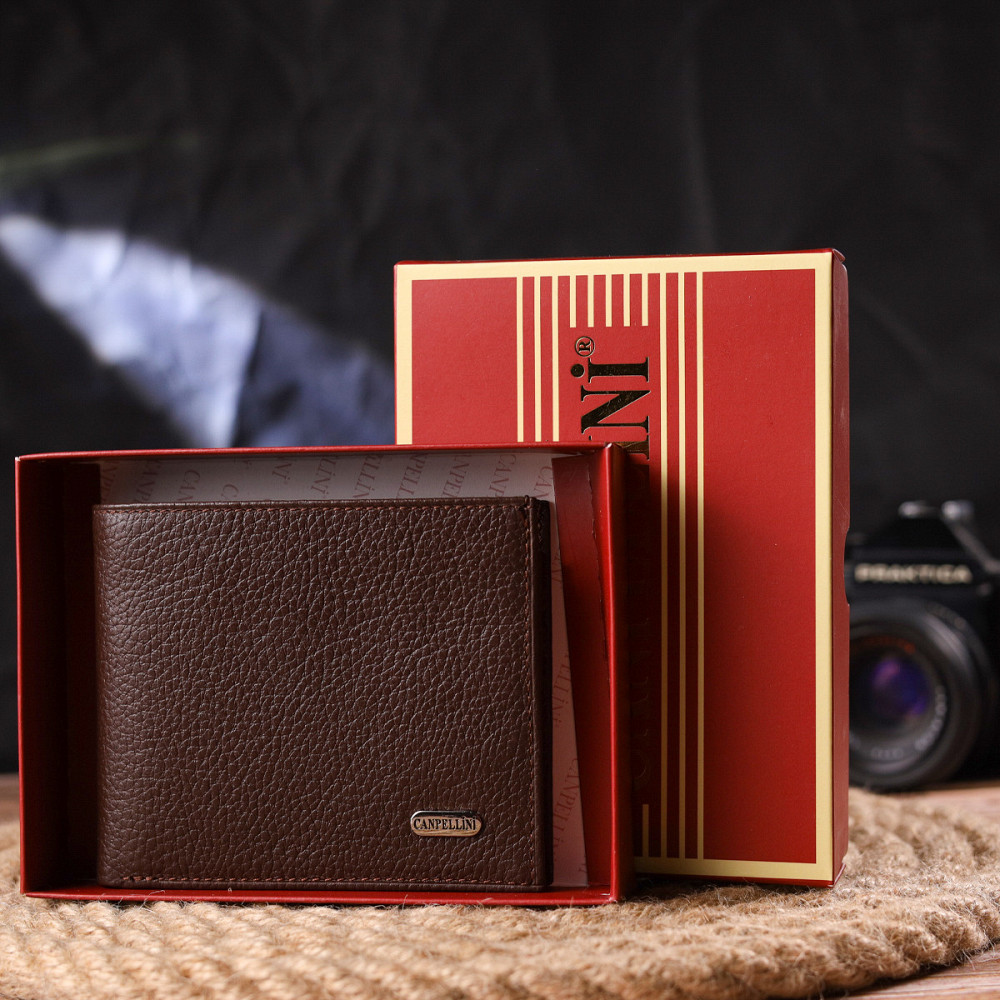 Практичный кошелек для мужчин в два сложения из натуральной кожи флотар Коричневый (CANPELLINI) Киев - изображение 4