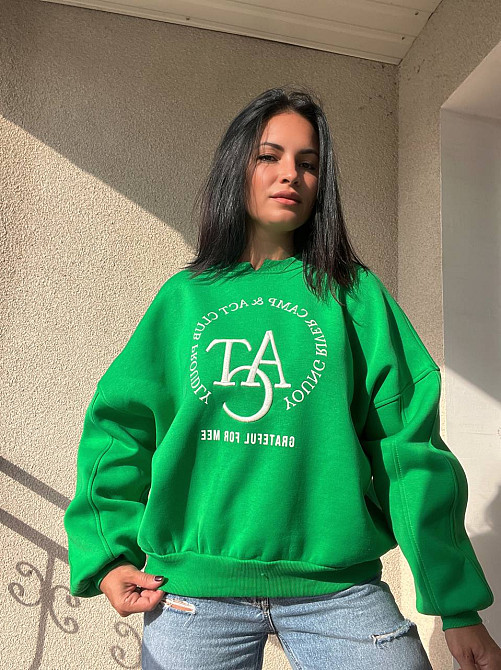 Світшот жіночий OLIVIA 2479 широкий оверсайз утеплений вишивка малюнок one size, зелений, one size Київ - фото 11