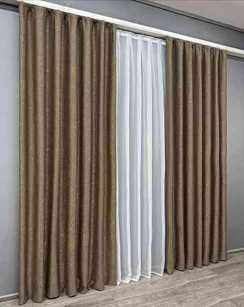 Комплект готових штор VR-Textil Льон Савана № 688ш Коричневий 200х270 см 2 шт (32-296) Київ