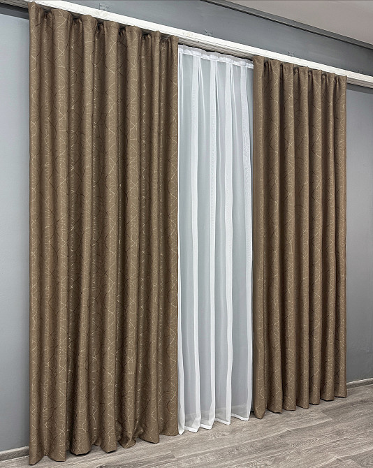 Комплект готових штор VR-Textil Льон Савана № 688ш Коричневий 200х270 см 2 шт (32-296) Київ - фото 4