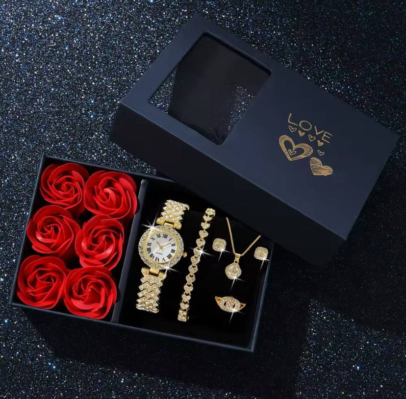 Подарочный набор для девушек наручные часы кольцо браслет ожерелье серьги в подарочной коробки золотой Киев - изображение 3
