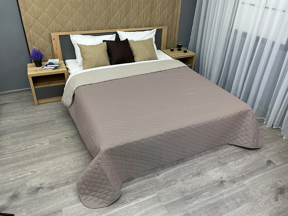 Покрывало двустороннее Decorator Microfiber ромб 140х215 см серо-коричневый с бежевым (85-005) Киев - изображение 7