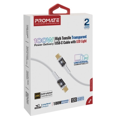 Дата кабель USB-C to USB-C lucidline-cc200.white Promate (lucidline-cc200.white) Вінниця - фото 2