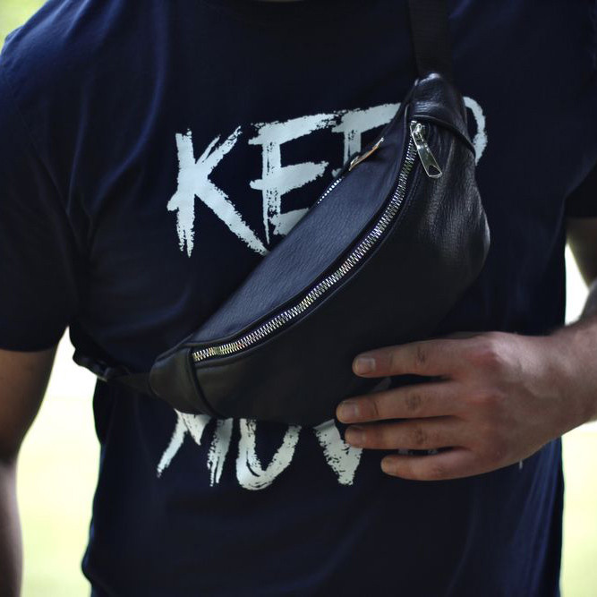 Чорна шкіряна сумка бананка, Бананка для хлопців, Чоловіча сумка бананка Зручна чорна QY-80 Львів - фото 12