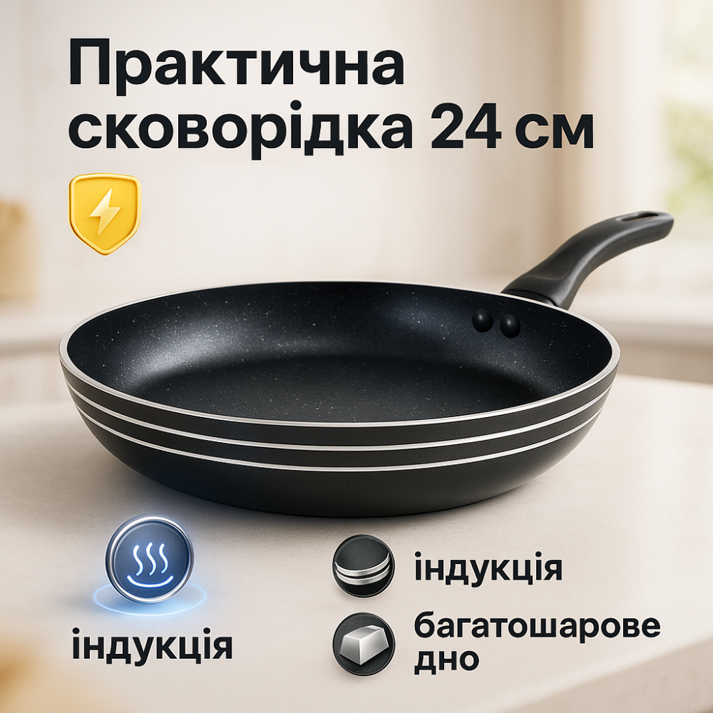 Сковорода из нержавеющей стали для кухни UNIQUE UN-5154 24 см, Сковорода глубокая алюминий RB-69 Львов - изображение 17