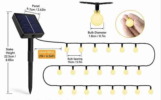 Вулична гірлянда на сонячній батареї з датчиком день/ніч 12 м 100 LED Сміла