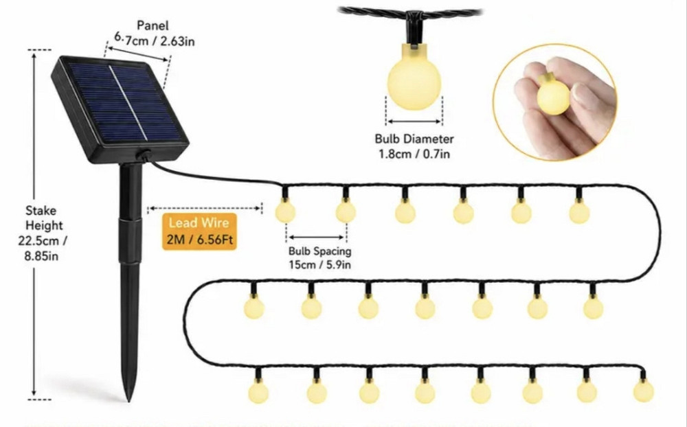 Вулична гірлянда на сонячній батареї з датчиком день/ніч 12 м 100 LED Сміла - фото 2