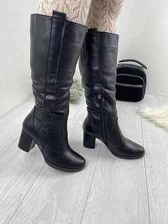 Чоботи жіночі HD чорні натуральна шкіра зима висота 36 см обхват 36-38 см каблук 7 см (6009) 36 Коломия