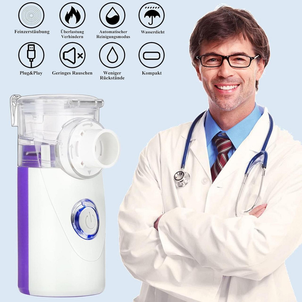 Портативний ультразвуковий інгалятор для дітей і дорослих з мундштуком та 2 масками, небулайзер фіолетовий Київ - фото 4