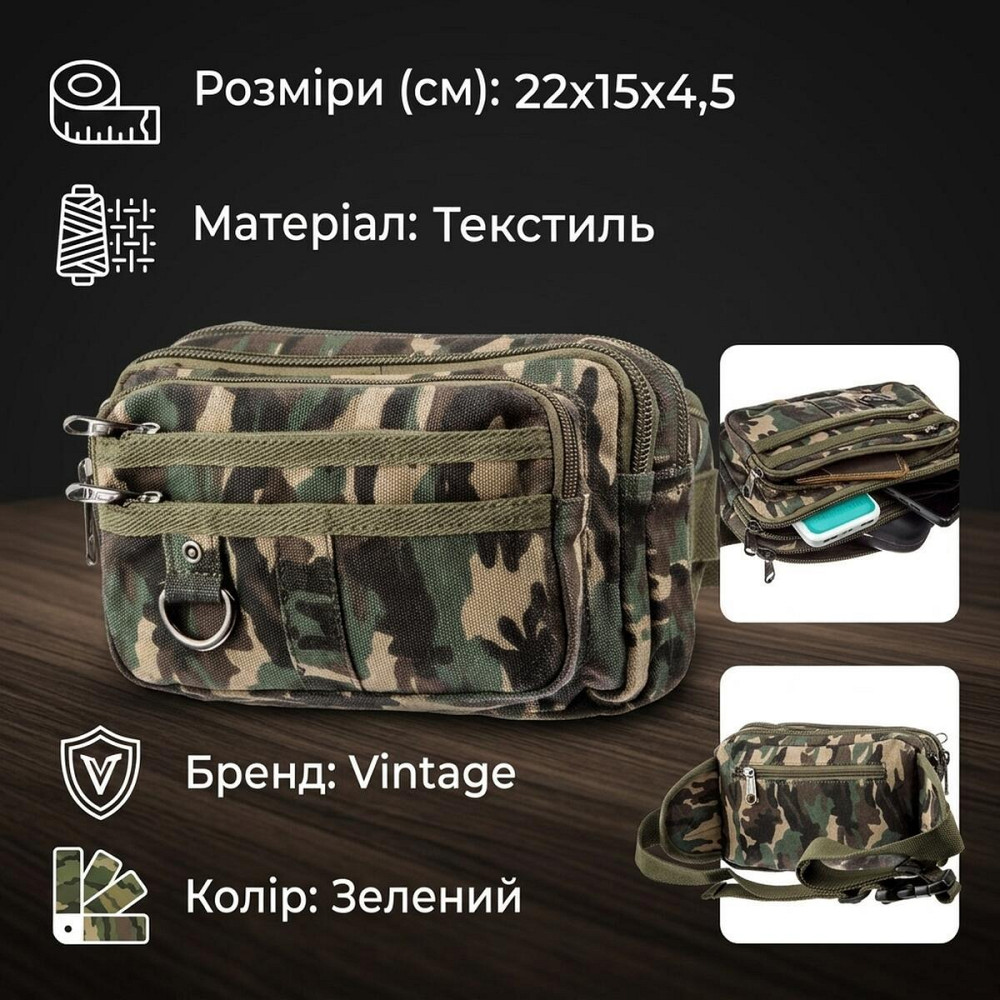 Бананка текстильна на пояс Vintage 20157 Мілітарі Київ - фото 9