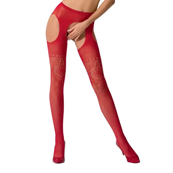 Колготки-бодістокінги з відкритим доступом Passion S017 One Size, Red, імітація панчіх та пояса Львів