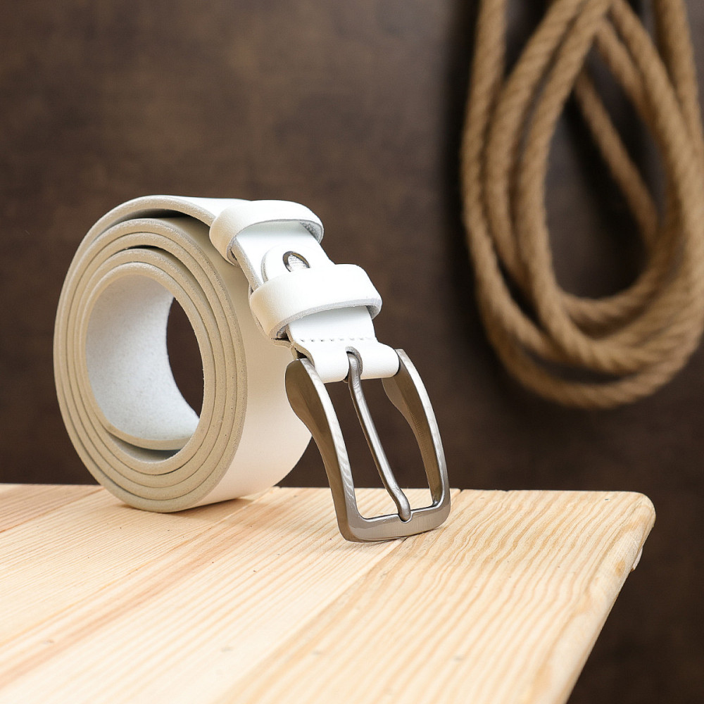 Кожаный ремень унисекс Vintage 20724 Белый Киев - изображение 8