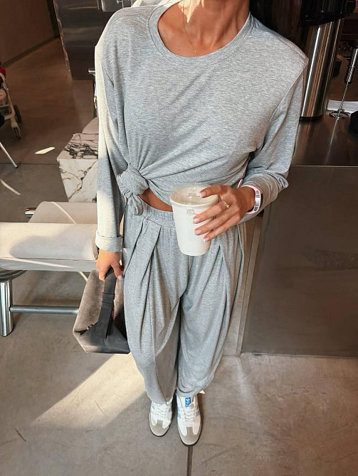 Женский стильный повседневный костюм из натуральной вискозы с плечиками. Меланж, 42/44 Одесса - изображение 1