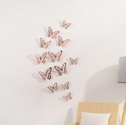 Метелики декоративні мереживні, на скотчі, рожеве золото, в наборі 12штук різних розмірів, пластик Київ - фото 1