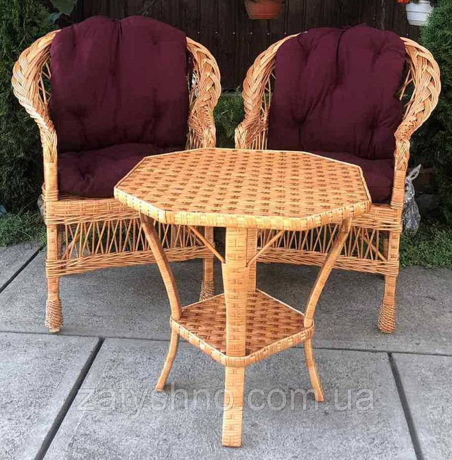 Плетені меблі з подушками |  Меблі з лози з подушками бордовими | меблі плетені з 8-ми вугільні Київ - фото 1