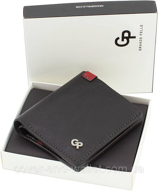 Маленький чоловічий гаманець на магнітах із чорної гладкої шкіри Grande pelle Buon 11327 Київ - фото 10
