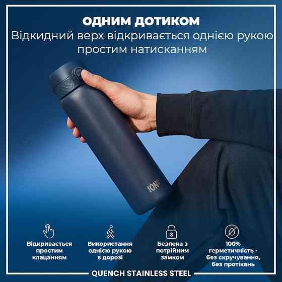 Пляшка для води металева ION8 1200 мл. Stainless Steel , Ash Navy Каменское