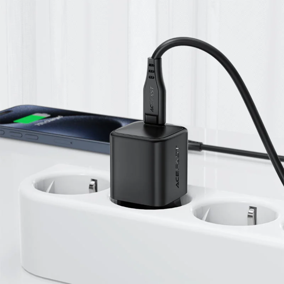 Мережевий зарядний пристрій з кабелем ACEFAST A117 PD20W mini GaN fast charger set(P16),black Black Одеса