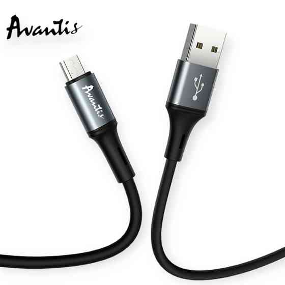 Кабель для зарядки Avantis USB - Micro USB, 1.2м, 2.4А черный, круглый силиконовая оплетка♥ Мукачево