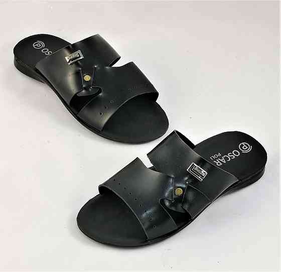 Мужские Шлёпанцы Тапочки Сланцы Чёрные Кожаные (размеры: 41,42,43,44,45) Днепр