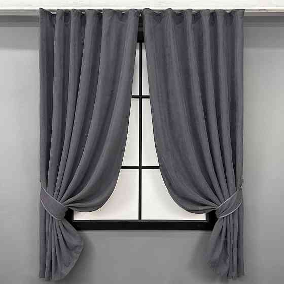 Комплект коротких штор VR-Textil Мікровелюр Petek YL № 1706ш Графітовий 130х170 см 2 шт (35-0377) Київ