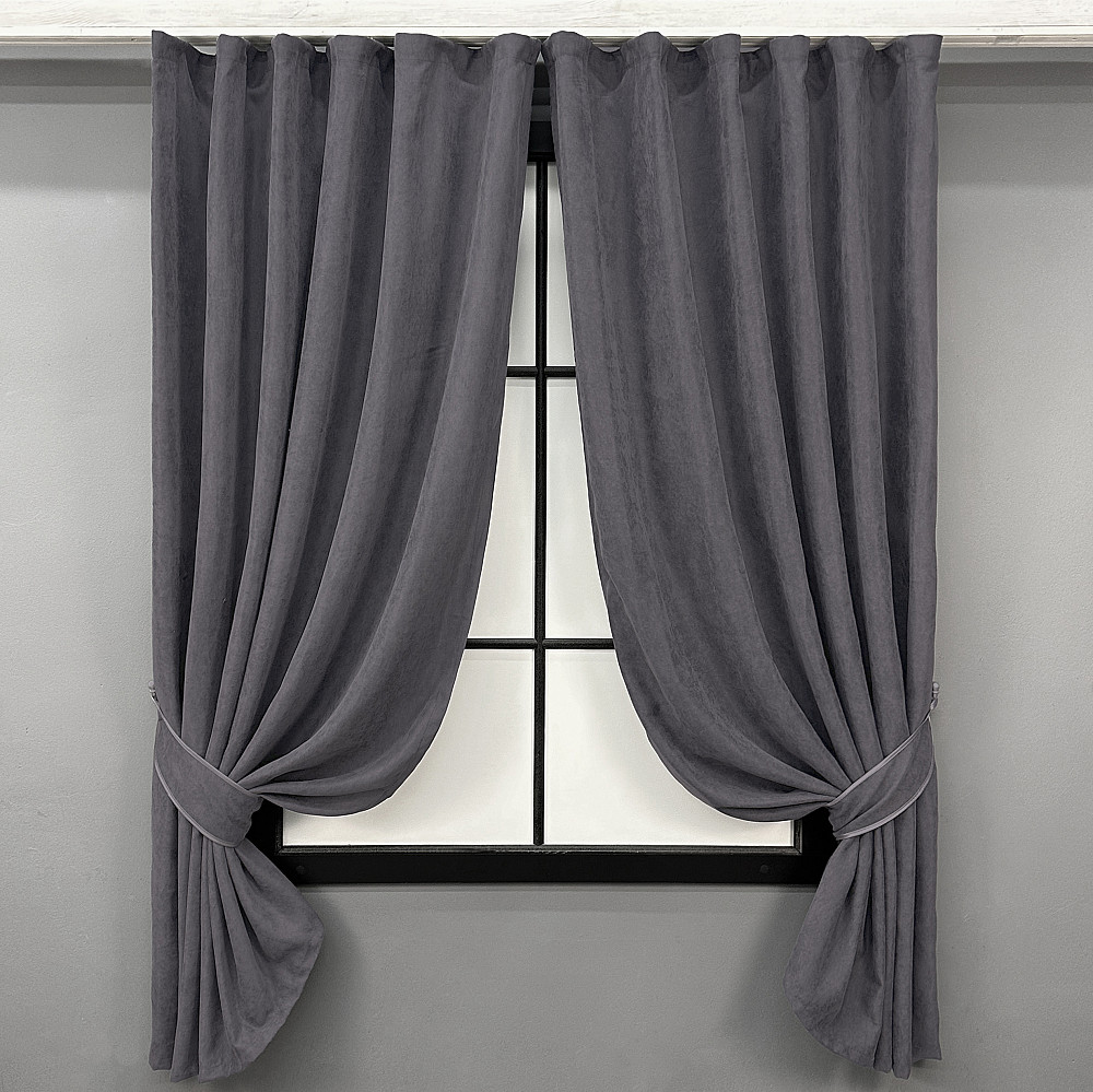 Комплект коротких штор VR-Textil Мікровелюр Petek YL № 1706ш Графітовий 130х170 см 2 шт (35-0377) Київ - фото 1