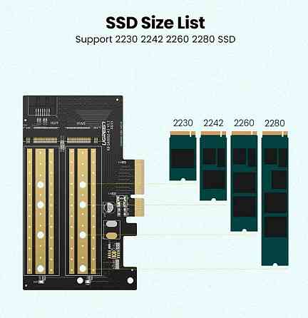 Адаптер Ugreen для установки SSD M.2 NVMe + M.2 NGFF в слот PCI-E 3.0 x4 CM302 70504 Николаев