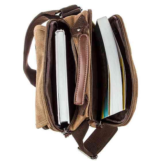Универсальная текстильная мужская сумка на два отделения Коричневая (Vintage) Киев