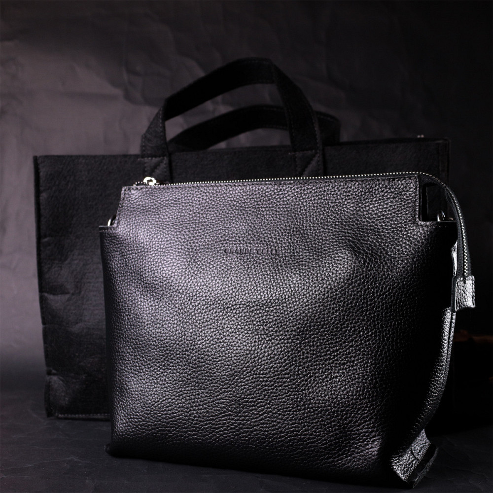 Якісна жіноча сумка з натуральної шкіри Чорна (GRANDE PELLE) Київ - фото 4