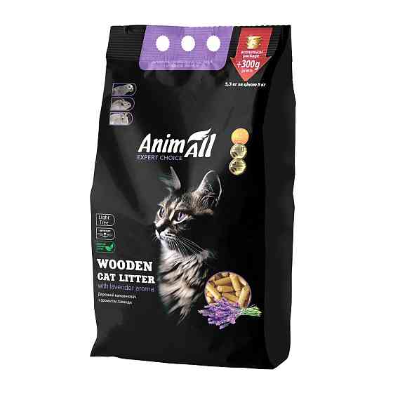 Древесный наполнитель AnimAll АнимАлл ароматом лаванды, для кошек, 2.8 кг Киев