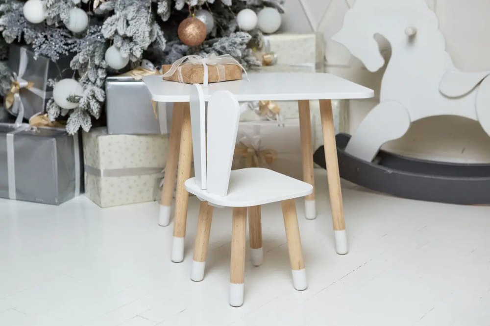 Дитячий прямокутний столик (Білий) та стільчик Зайчик (Білий) Київ - фото 7