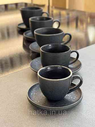 Набір чашок 6 ч/6 бл еспресо чорний Olens "Шайні-дот" 110 мл кераміка 101-0408 для дому та ресторану Київ
