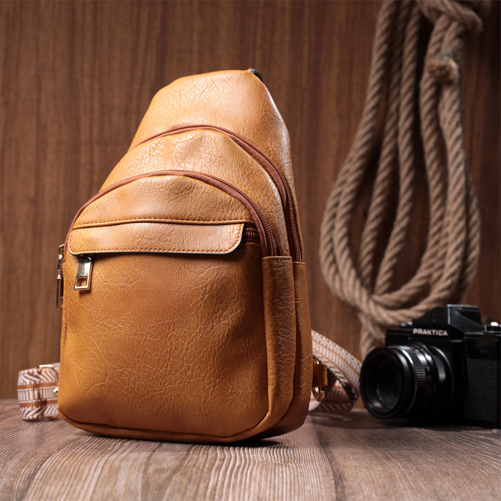 Яскрава жіноча сумка через плече з отвором для навушників з екошкіри Vintage 22788 Жовтий Київ - фото 9