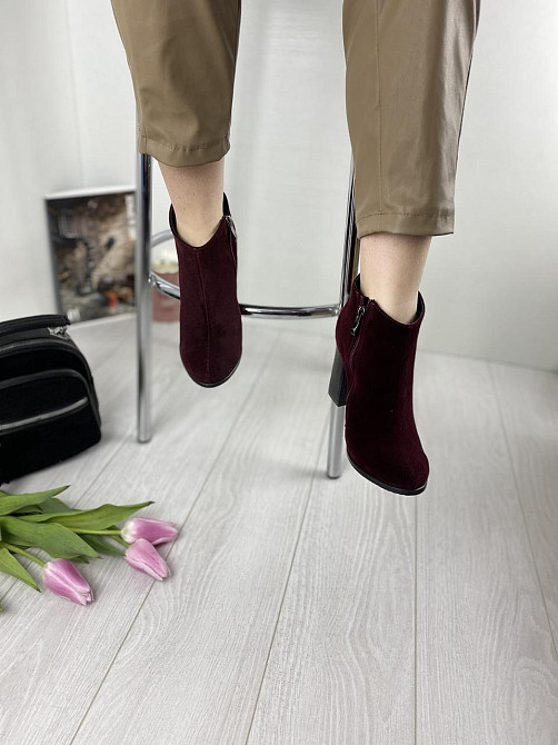 Женские черевики 95 бордовые замша натуральная высота каблука 9см размеры 36р 37р (1215) Коломия - фото 5