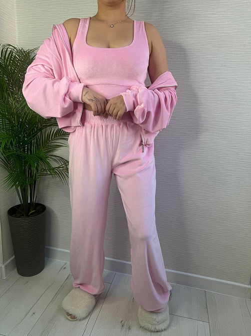 Женский стильный повседневный плюшевый костюм тройка Одесса - изображение 6