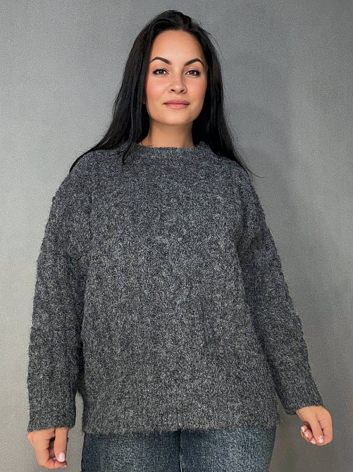 Светр жіночий A-N 3324 оверсайз крупна в’язка букле коси довгий one size, темно-сірий, one size Київ - фото 5