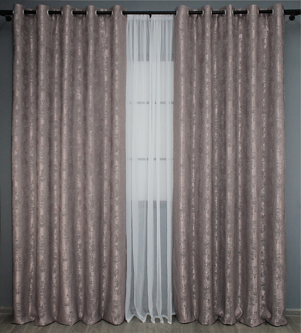 Комплект штор на люверсах VR-Textil Жаккард Sultan YL № 1210ш Серо-пудровый 150х250 см 2 шт (37-0057) Киев - изображение 2