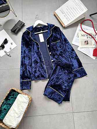 Жіноча домашня повсякденна велюрова піжама Темно-синій, 46/48 Одеса